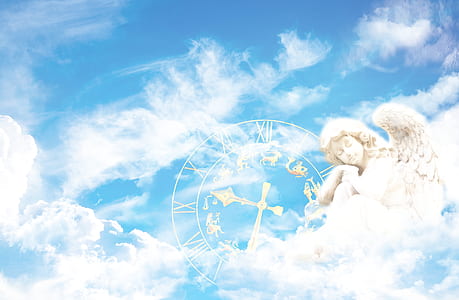 blue sky, white clouds and angel illustration thumbnail