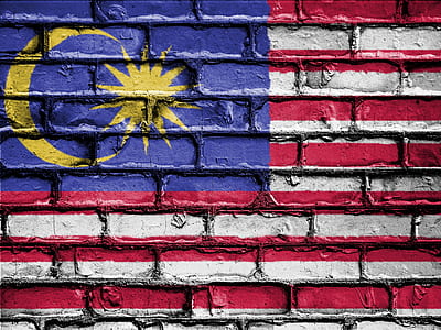 blue and red flag painted on brick wall thumbnail
