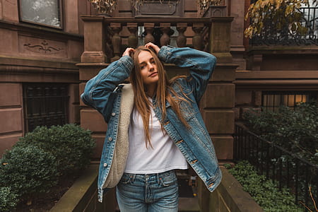 woman in blue denim jacket thumbnail