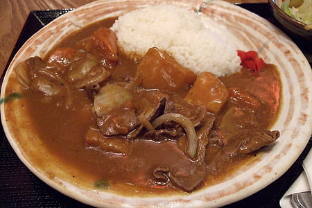 rice and beef steak dish in white ceramic plate thumbnail