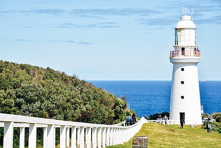 white lighthouse under blue sk thumbnail