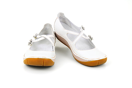 pair of white close-toe Mary Jane flat shoes thumbnail