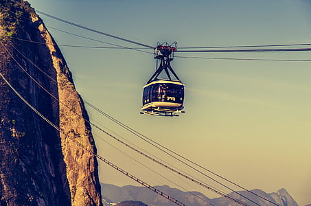 white and black cable car near cliff thumbnail
