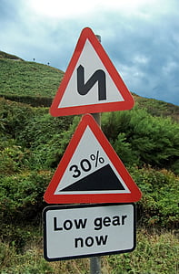 slippery road sign in close-up photography thumbnail