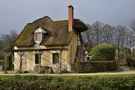 house near trees under gray clouds thumbnail