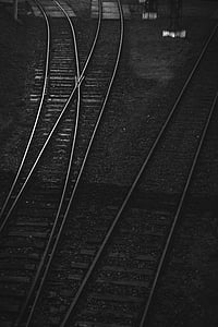 grayscale photography of train rails thumbnail