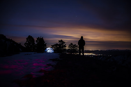 silhoutte photo of man standing near trees during nighttime thumbnail