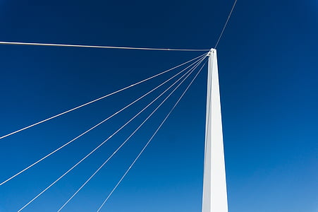 white pole with gray strings under blue sky thumbnail