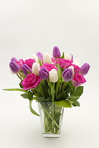 pink and purple broad petaled flower arrangement thumbnail