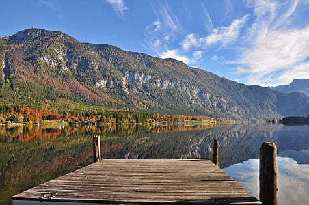 empty dock beside mountain thumbnail