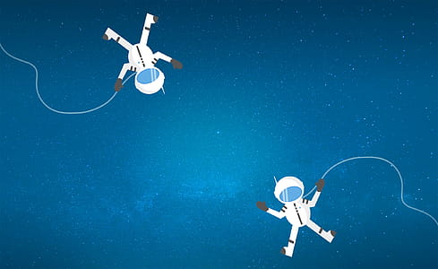 Couple of Cartoon Astronauts Drifting and Lost in Space - With Copyspace thumbnail