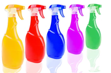 five assorted-color spray bottles thumbnail