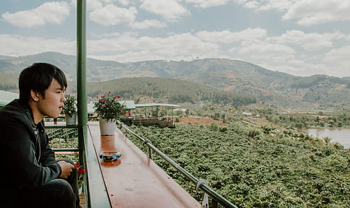 Man Looking on Landscape Nature thumbnail