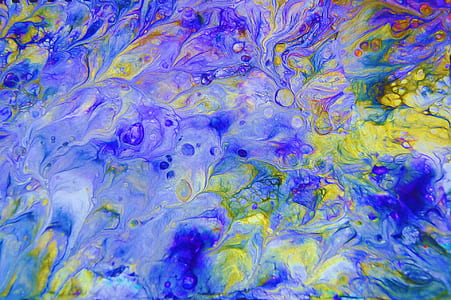 blue, yellow, and gray abstract painting thumbnail