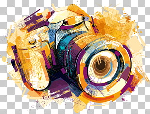 Camera Drawing Photography , watercolor effects camera, yellow and purple camera illustration PNG clipart