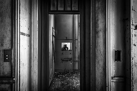 grayscale photo of hallway thumbnail