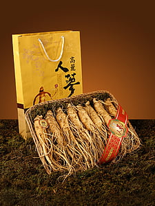 dried ginseng beside box and paper tote bag thumbnail