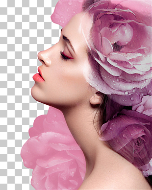 Face Beauty Eye shadow Cosmetics, Fashion makeup female face closeup, women's with pink roses illustration PNG clipart