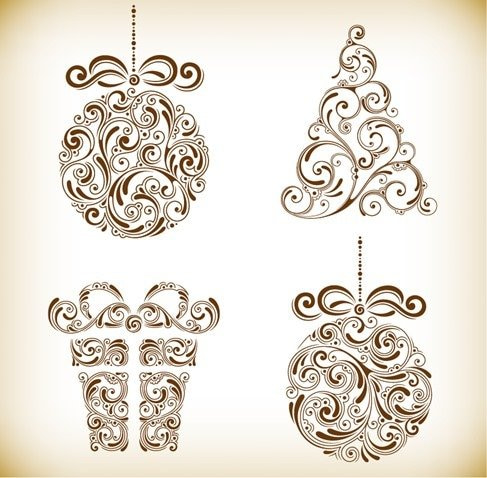 Christmas Floral Tree Ball and Box eps file
