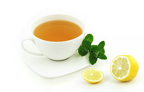 Still life of lemon tea on white background. thumbnail