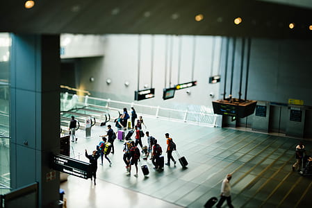 people walking while holding luggage inside building thumbnail