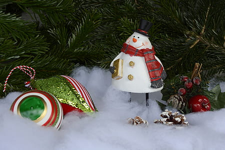 photo of snowman ornament beside Christmas tree thumbnail