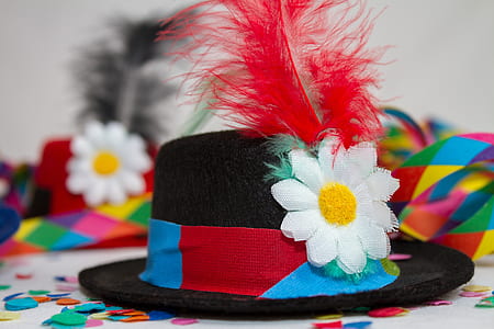 white, black, and re floral fedora hat thumbnail