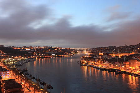 aerial photography of cityscape near water with lights thumbnail