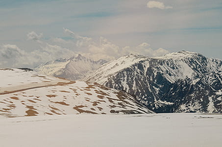 snow covered mountain under cloudy sky thumbnail