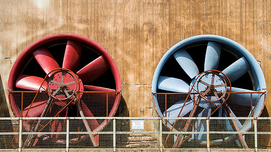 red and blue industrial fans thumbnail