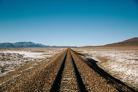 Railroad landscape with horizon and sky thumbnail