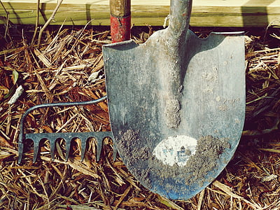 gray shovel and gray rake thumbnail
