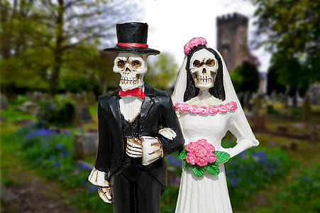 bridge and groom skeleton ceramic figurine thumbnail