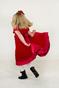 girl wearing red velvet short-sleeved dress thumbnail