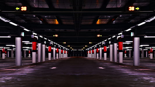 gray and red concrete post at garage thumbnail