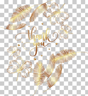 Icon, Golden feather flowers, Thank You text PNG clipart