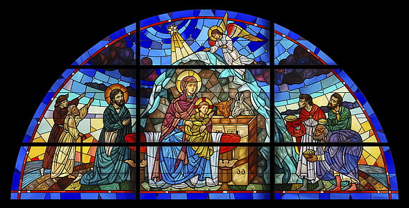 blue and black stained glass church art thumbnail
