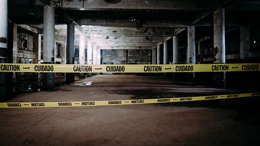 brown concrete floor with Caution warning straps thumbnail