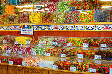 assorted candies in clear display case thumbnail