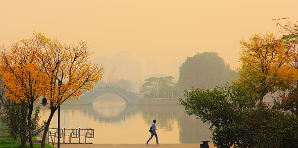 man walking near river painting thumbnail