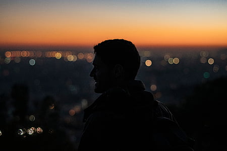 people, man, silhouette, sunset, bokeh, light thumbnail