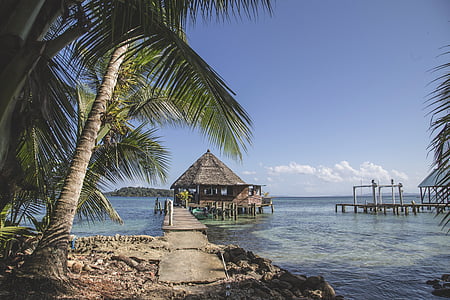 brown hut on shallow water during daytime thumbnail