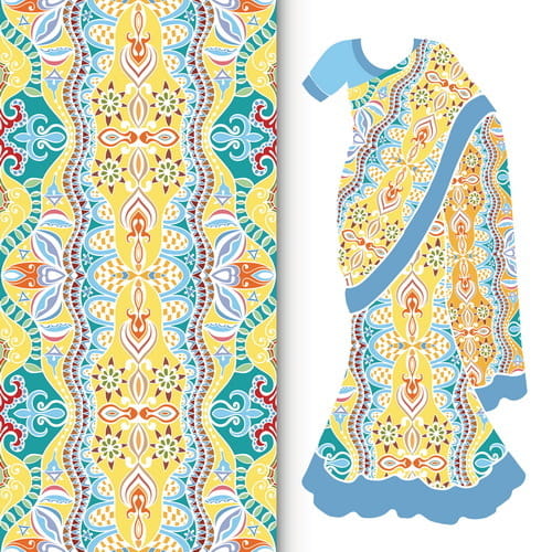 Fashion seamless fabric texture with women dress vectors 04 eps file