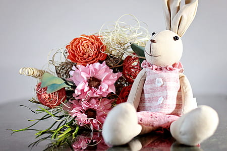 Beige Bunny Plush Toy With Pink Cloth thumbnail