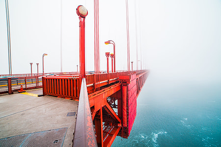 Walking on The San Francisco Golden Gate Bridge Covered in Fog thumbnail