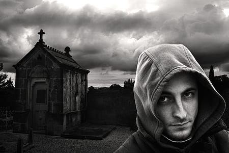 black-and-white, sky, man, person thumbnail