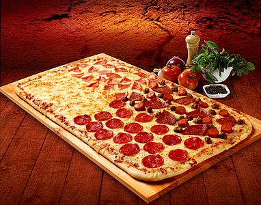 pepperoni pizza on tray thumbnail