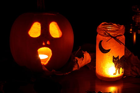 Jack-O-Lantern and clear glass jar thumbnail