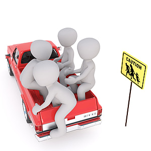 four men riding pick up truck clip art with caution board pedestrian walking signage thumbnail