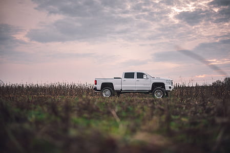 parked white pickup truck thumbnail